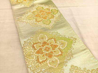 平和屋着物◎六通柄袋帯　花菱文　金糸　正絹　逸品　BAAU7604hv