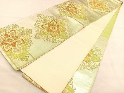 平和屋着物◎六通柄袋帯　花菱文　金糸　正絹　逸品　BAAU7604hv