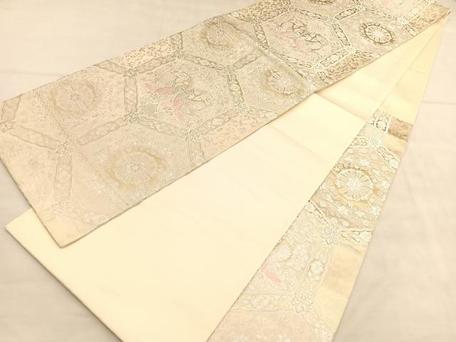 平和屋着物●六通柄袋帯　唐織　向かい鶴花文　金銀糸　正絹　逸品　DABB7832op 平和屋着物◎六通柄袋帯 唐織 向かい鳥花文 金銀糸 正絹 逸品
