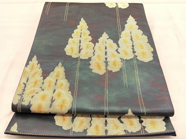 平和屋着物◎六通柄袋帯　樹林文　金糸　正絹　逸品　BAAU7612hv