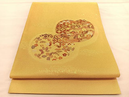 平和屋着物◎六通柄袋帯 唐織 松竹梅 七宝秋草文 金糸 正絹 逸品 BAAU7613hv
