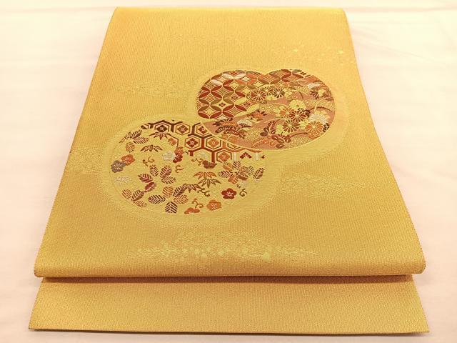 平和屋着物◎六通柄袋帯 唐織 松竹梅 七宝秋草文 金糸 正絹 逸品 BAAU7613hv