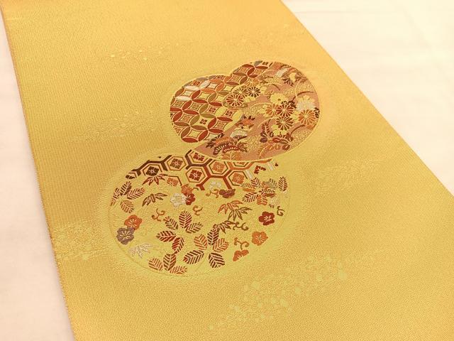 平和屋着物◎六通柄袋帯 唐織 松竹梅 七宝秋草文 金糸 正絹 逸品 BAAU7613hv
