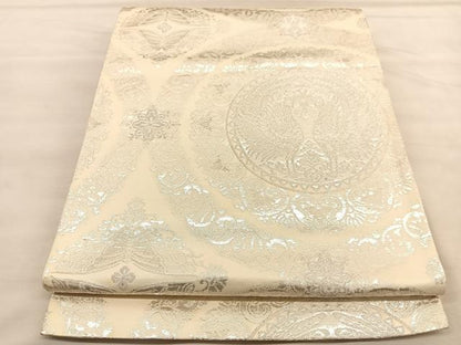 平和屋着物◎六通柄袋帯　向かい鳳凰花丸文　銀糸　BAAU7615hv