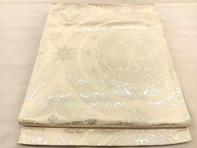 平和屋着物◎六通柄袋帯　向かい鳳凰花丸文　銀糸　BAAU7615hv