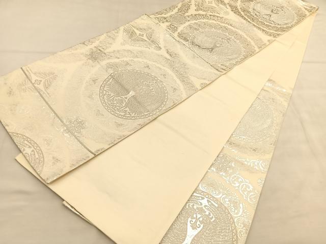 平和屋着物◎六通柄袋帯　向かい鳳凰花丸文　銀糸　BAAU7615hv