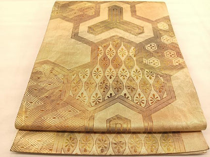 平和屋着物◎六通柄袋帯　毘沙門亀甲有職文様　金糸　正絹　逸品　BAAU7623hv