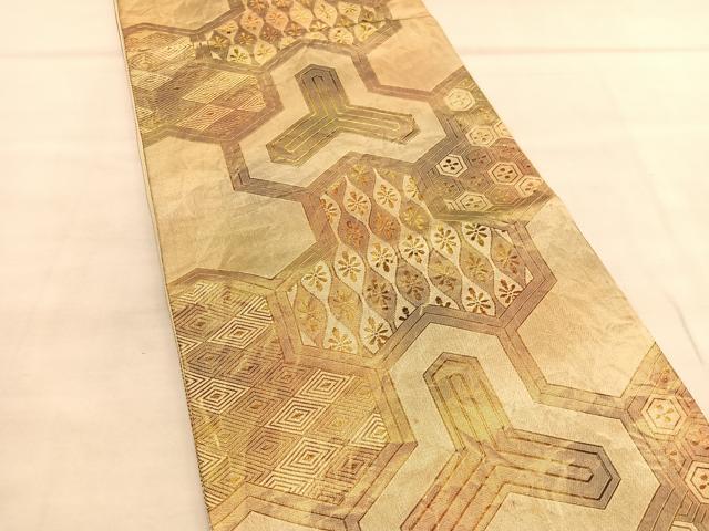 平和屋着物◎六通柄袋帯　毘沙門亀甲有職文様　金糸　正絹　逸品　BAAU7623hv