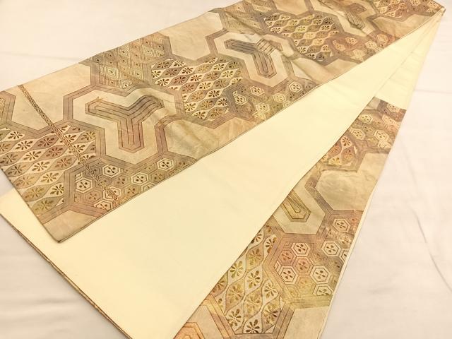平和屋着物◎六通柄袋帯　毘沙門亀甲有職文様　金糸　正絹　逸品　BAAU7623hv