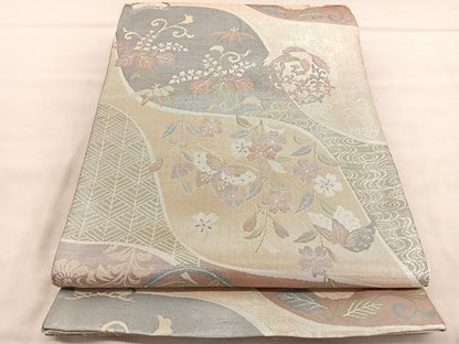 平和屋着物◎佐賀錦 六通柄袋帯 鳳凰花蝶文 金銀糸 正絹 逸品 BAAU7633hv