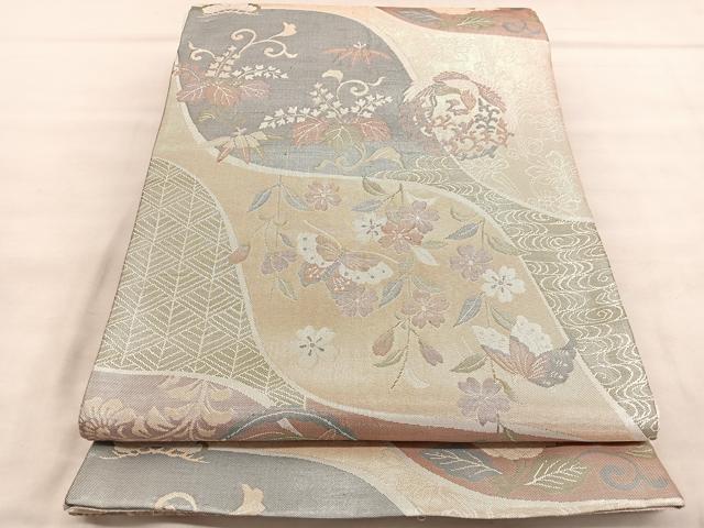 平和屋着物◎佐賀錦 六通柄袋帯 鳳凰花蝶文 金銀糸 正絹 逸品 BAAU7633hv