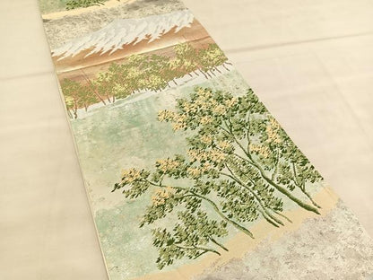 平和屋着物◎西陣　六通柄袋帯　唐織　樹林文　金糸　正絹　逸品　BAAU7640hv