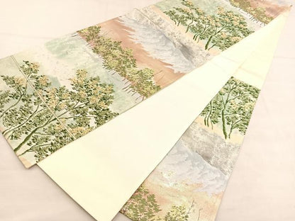 平和屋着物◎西陣　六通柄袋帯　唐織　樹林文　金糸　正絹　逸品　BAAU7640hv