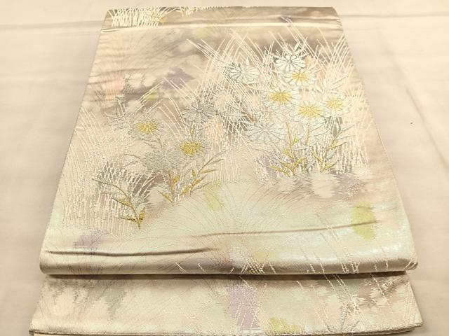 平和屋着物◎六通柄袋帯 草花文 金銀糸 正絹 逸品 BAAU7642hv
