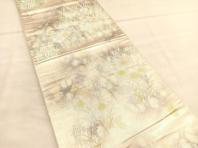 平和屋着物◎六通柄袋帯 草花文 金銀糸 正絹 逸品 BAAU7642hv