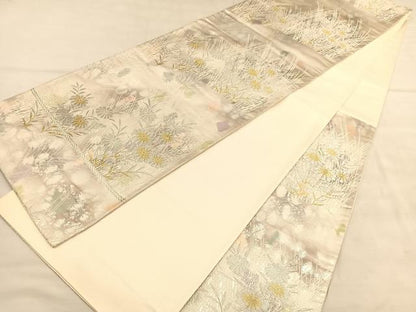 平和屋着物◎六通柄袋帯 草花文 金銀糸 正絹 逸品 BAAU7642hv