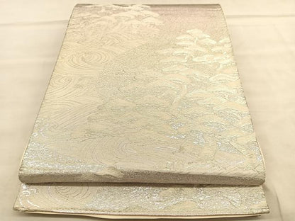平和屋着物◎六通柄袋帯　唐織　浜松文　銀糸　正絹　逸品　BAAU7651hv