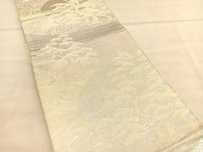 平和屋着物◎六通柄袋帯　唐織　浜松文　銀糸　正絹　逸品　BAAU7651hv