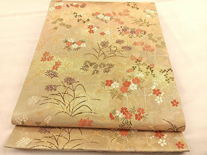 平和屋着物◎六通柄袋帯　唐織　花鳥文　金糸　正絹　逸品　BAAU7653hv