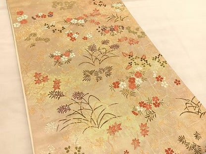 平和屋着物◎六通柄袋帯　唐織　花鳥文　金糸　正絹　逸品　BAAU7653hv