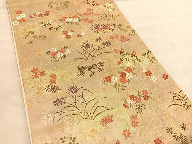 平和屋着物◎六通柄袋帯　唐織　花鳥文　金糸　正絹　逸品　BAAU7653hv