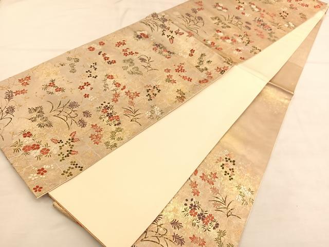 平和屋着物◎六通柄袋帯　唐織　花鳥文　金糸　正絹　逸品　BAAU7653hv