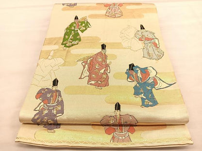 平和屋着物◎六通柄袋帯　唐織　人物文　金糸　正絹　逸品　BAAU7660hv