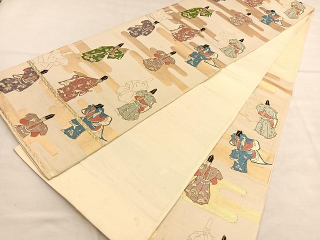 平和屋着物◎六通柄袋帯　唐織　人物文　金糸　正絹　逸品　BAAU7660hv