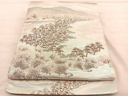 平和屋着物◎六通柄袋帯　唐織　浜松文　プラチナ二重箔　正絹　逸品　BAAU7665hv