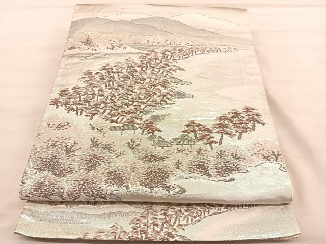 平和屋着物◎六通柄袋帯　唐織　浜松文　プラチナ二重箔　正絹　逸品　BAAU7665hv