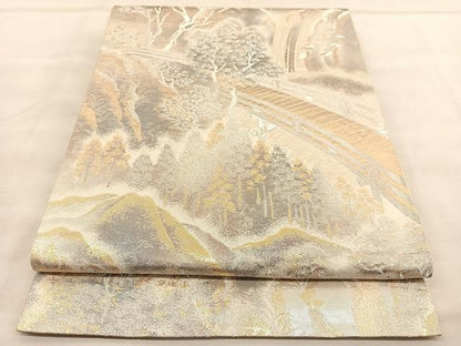 平和屋着物◎六通柄袋帯　京洛錦　風景文　二重引箔　金銀糸　正絹　逸品　BAAU7673hv