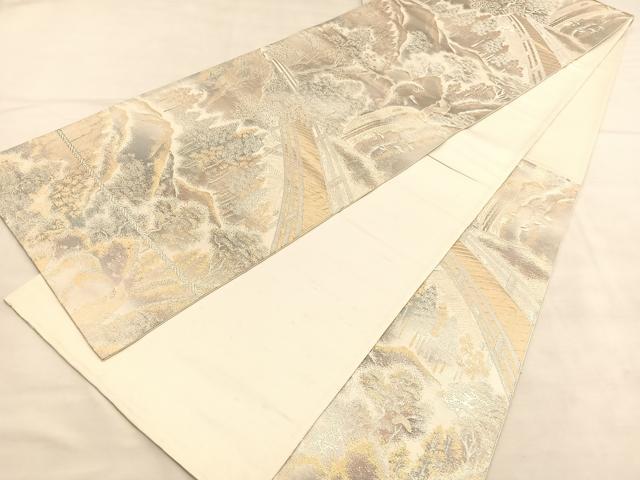 平和屋着物◎六通柄袋帯　京洛錦　風景文　二重引箔　金銀糸　正絹　逸品　BAAU7673hv