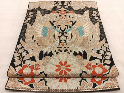 平和屋着物◎六通柄　本袋帯　唐織　鳳凰草花文　黒地　金銀糸　正絹　逸品　BAAU7674hv