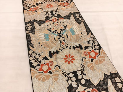 平和屋着物◎六通柄　本袋帯　唐織　鳳凰草花文　黒地　金銀糸　正絹　逸品　BAAU7674hv