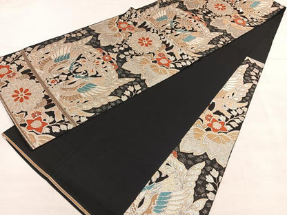 平和屋着物◎六通柄　本袋帯　唐織　鳳凰草花文　黒地　金銀糸　正絹　逸品　BAAU7674hv
