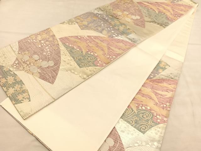 平和屋着物◎六通柄袋帯 地紙飛鶴花文 金糸 正絹 逸品 BAAU7688hv