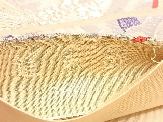 平和屋着物◎六通柄袋帯 唐織 推朱錦 鳳凰花文 銀糸 正絹 逸品 BAAU7695hv