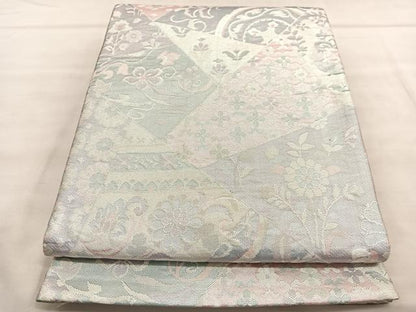 平和屋着物◎佐賀錦　六通柄袋帯　切嵌花唐草文　銀糸　正絹　逸品　BAAU7696hv