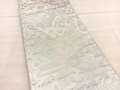平和屋着物◎佐賀錦　六通柄袋帯　切嵌花唐草文　銀糸　正絹　逸品　BAAU7696hv