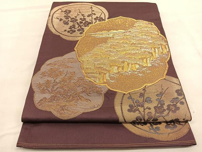 平和屋着物◎太鼓柄袋帯 松竹梅楓文 金銀糸 正絹 逸品 BAAU7702hv