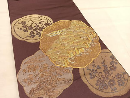 平和屋着物◎太鼓柄袋帯 松竹梅楓文 金銀糸 正絹 逸品 BAAU7702hv