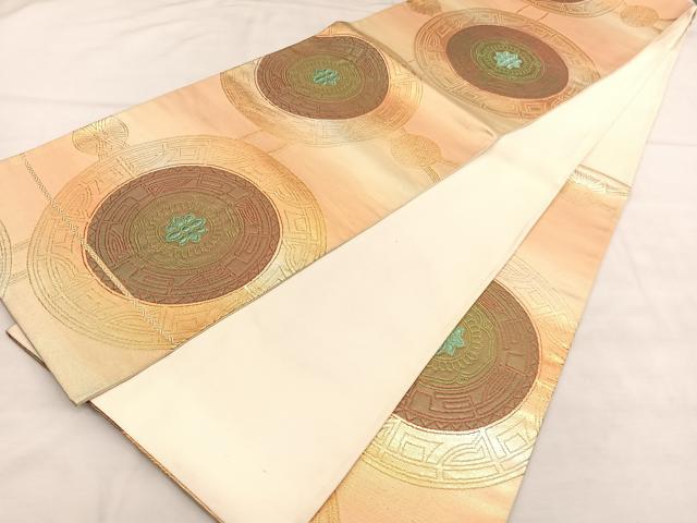平和屋着物◎六通柄袋帯　鏡裏花文　金糸　正絹　逸品　BAAU7708hv