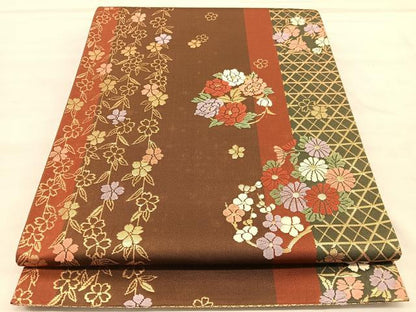 平和屋着物◎六通柄袋帯 唐織 枝垂れ桜花丸文 金糸 正絹 逸品 BAAU7710hv