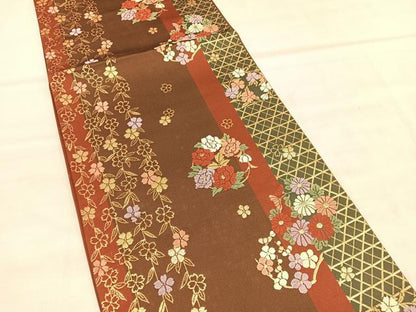 平和屋着物◎六通柄袋帯 唐織 枝垂れ桜花丸文 金糸 正絹 逸品 BAAU7710hv
