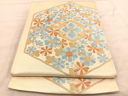 平和屋着物◎六通柄袋帯 亀甲花文 金銀糸 正絹 逸品 BAAU7712hv