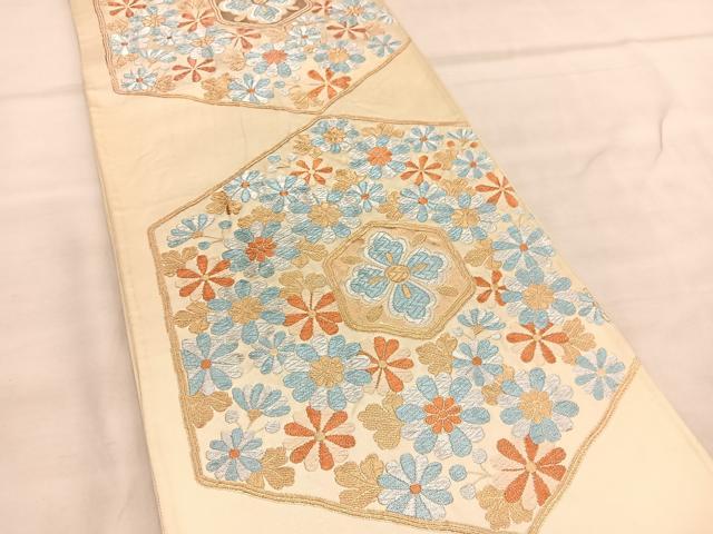 平和屋着物◎六通柄袋帯 亀甲花文 金銀糸 正絹 逸品 BAAU7712hv