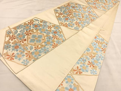 平和屋着物◎六通柄袋帯 亀甲花文 金銀糸 正絹 逸品 BAAU7712hv