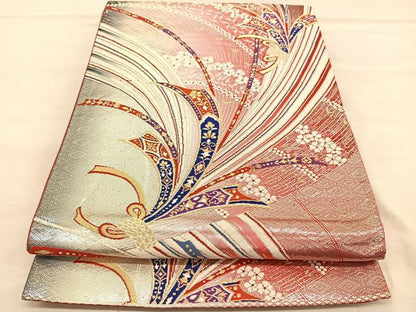 平和屋着物◎六通柄袋帯　唐織　束ね熨斗花文　金銀糸　正絹　逸品　BAAU7718hv