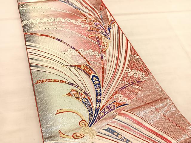 平和屋着物◎六通柄袋帯　唐織　束ね熨斗花文　金銀糸　正絹　逸品　BAAU7718hv