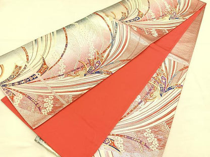 平和屋着物◎六通柄袋帯　唐織　束ね熨斗花文　金銀糸　正絹　逸品　BAAU7718hv